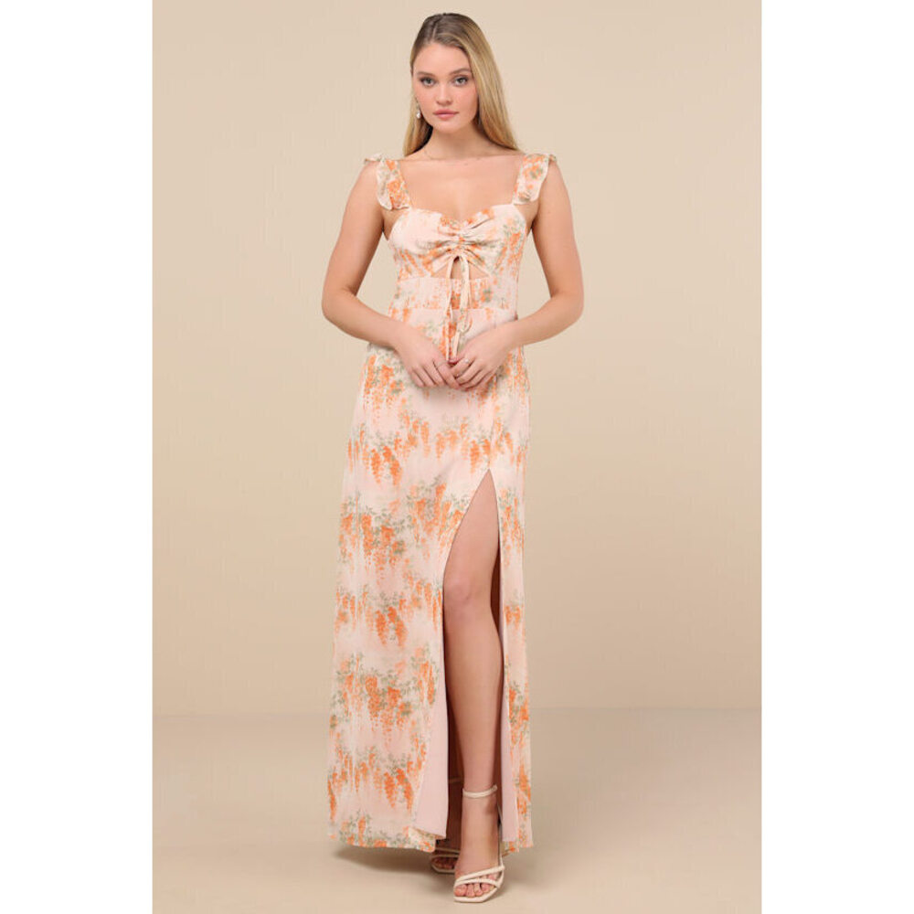 Lulus The Way To Love Orange Floral Print Ruffled Maxi Dress - Size M